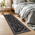 Gothy Rug Garvee 2'x6' Black Cat Gothic Floral Runner Rug Washable Boho Rug, Non ...