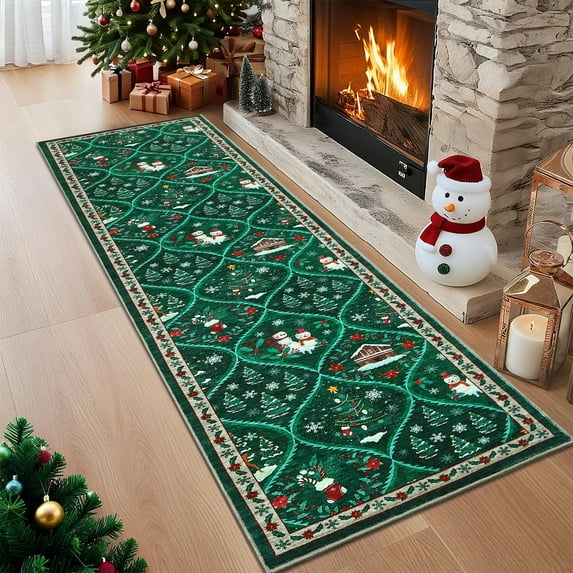 Garvee 2'x6' Christmas Runner Rugs Decorative Xmas Carpet, Washable Rug Christmas Tree Accent Indoor Mats with Non-Slip Backing for Hallway Bedroom Kitchen, Green