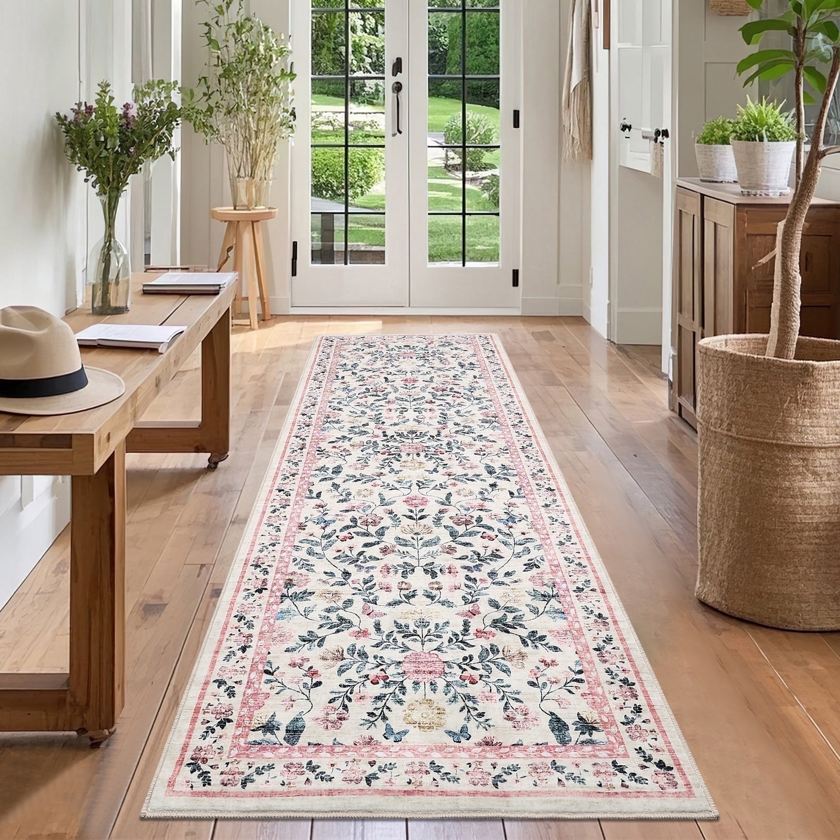 Garvee 2'x6' Floral Print Runner Rugs, Washable Vintage Rug Low Pile ...