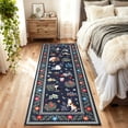 thumbnail image 1 of Garvee 2'x6' Floral Runner Rug Animal Cat Carpet, Washable Boho Rugs Non Slip Low Pile Soft Indoor Floor Mat for Hallway Bedroom Kitchen, Blue, 1 of 6