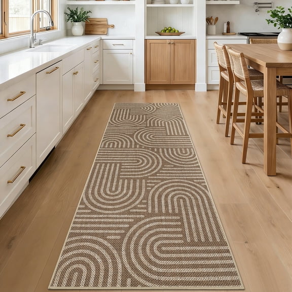 Garvee 2'x6' Geometric Runner Rug Easy Jute Carpet, Abstract Washable Rug Rainbow Non Slip Indoor Outdoor Accent Rug for Hallway Bedroom Kitchen, Brown