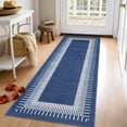 thumbnail image 1 of Garvee 2'x6' Geometric Striped Bordered Runner Rug Modern Solid Carpet, Washable Non Slip Rug for Hallway Bedroom Kitchen, Blue, 1 of 7