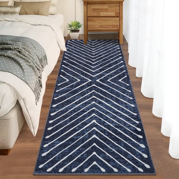 Garvee 2'x6' Hallway Runner Rugs Non-Slip Backing Washable Indoor Carpet for Kitchen Entryway Bathroom, Blue