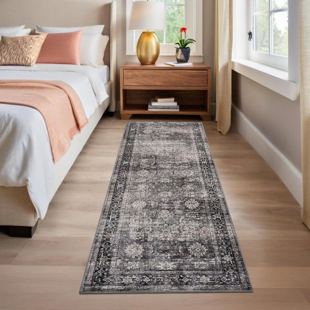 Garvee 2'x6' Kitchen Runner Rug Floral Print Runners Soft Non-Slip Bedroom Rugs for Hallway Laundry Room, Brown Green