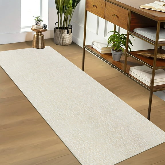 Garvee 2'x6' Kitchen Runner Rug Non-Slip Hallway Bedroom Rug Modern Solid Rug for Laundry Room, Beige