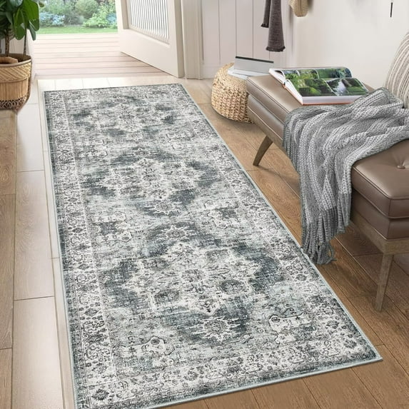 Garvee 2'x6' Kitchen Runner Rug Vintage Medallion Rug Non-Slip Bedroom Runners Rug for Hallway Laundry Room, Green