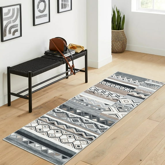 Garvee 2'x6' Long Runner Rug Vintage Washable Runner Rug Entryway Rug Non Slip Bedroom Rugs for Living Room Bedroom, Gray