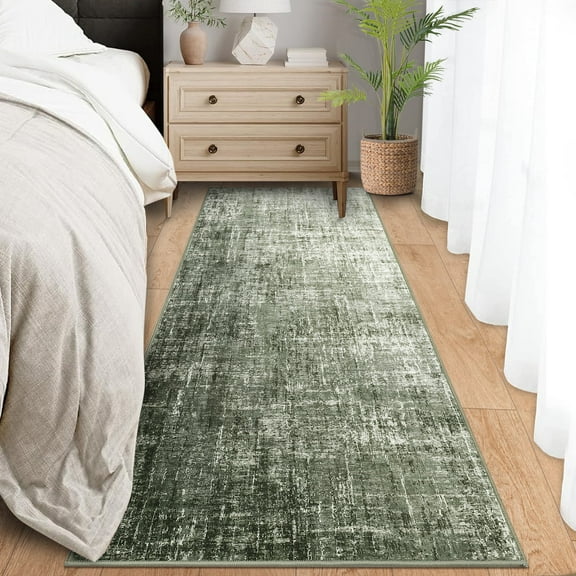 Garvee 2ftx6ft Modern Abstract Runner Rug Ombre Print Accent Carpet, Non Slip Washable Rug Home Decor Floor Mat for Hallway Bedroom Kitchen, Gray Green