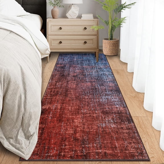 Garvee 2ftx6ft Modern Abstract Runner Rug Ombre Print Accent Carpet, Non Slip Washable Rug Home Decor Floor Mat for Hallway Bedroom Kitchen, Red Blue