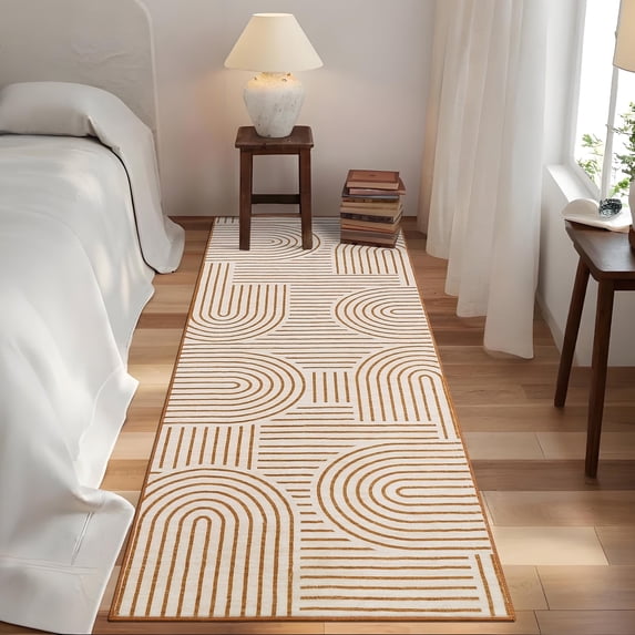 Garvee 2'x6' Modern Abstract Runner Rug Rainbow Stripe Carpet, Washable Rugs Simple Style Home Decor Carpet with Non-Slip Backing Low Pile Floor Mat for Hallway Entryway Bedroom, Orange