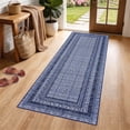 thumbnail image 1 of Garvee 2'x6' Modern Bordered Runner Rug Geometric Braided Printed Carpet, Washable Non Slip Rug Soft Low Pile Indoor Mats for Hallway Bedroom Kitchen, Dark Blue, 1 of 8