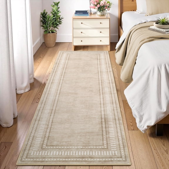 Garvee 2'x6' Modern Bordered Runner Rug Geometric Carpet, Washable Non Slip Rug for Hallway Bedroom Home Decor, Camel