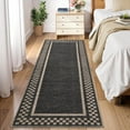 thumbnail image 1 of Garvee 2'x6' Modern Bordered Runner Rugs Checkered Rug for Hallway Bedroom, Washable Low Pile Rug Stain Resistant Indoor Carpet, Black, 1 of 8