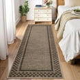 thumbnail image 1 of Garvee 2'x6' Modern Bordered Runner Rugs Checkered Rug for Hallway Bedroom, Washable Low Pile Rug Stain Resistant Indoor Carpet, Brown, 1 of 8
