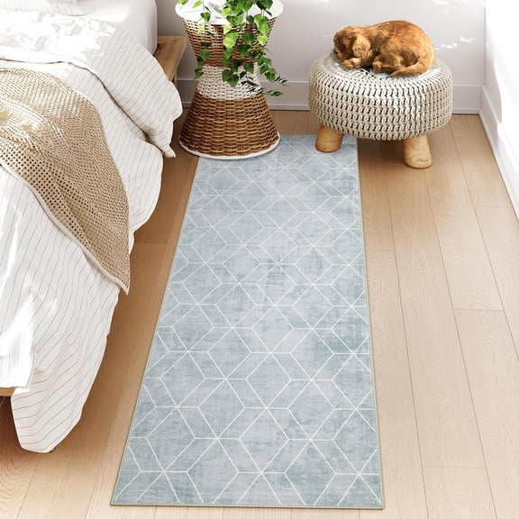 Garvee 2'x6' Modern Geometric Runner Rug Washable Neutral Carpet, Soft Non-Slip Non-Shedding Rug Low Pile Floor Carpet for Hallway Bedroom kitchen, Gray