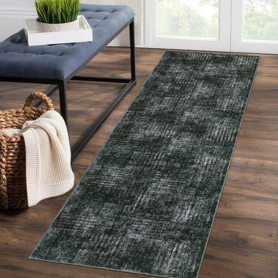 Garvee 2'x6' Modern Runner Rug, Machine Washable Rugs Soft Neutral Indoor Carpet for Hallway Kitchen Entryway,Low Pile Non-Slip Rugs,Gray
