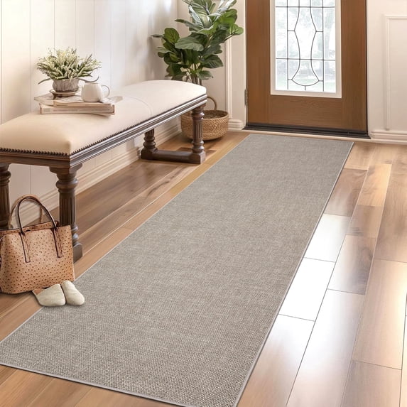 Garvee 2'x6' Modern Solid Color Runner Rug Minimalist Woven Textured Carpet, Washable Rug Non Slip Low Pile Indoor Mats for Hallway Bedroom Kitchen, Beige