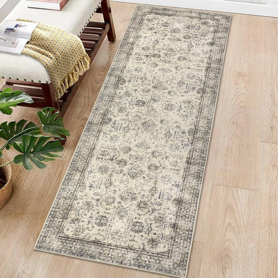 Garvee 2'x6' Runner Rug Floral Distressed Long Runners Vintage Oriental Runners Indoor Non-Slip Bedsides Rug Runner for Laundry Room, Beige Brown