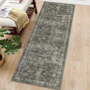 Garvee 2'x6' Runner Rug Floral Distressed Long Runners Vintage Oriental Runners Indoor Non-Slip Bedsides Rug Runner for Laundry Room, Brown Green