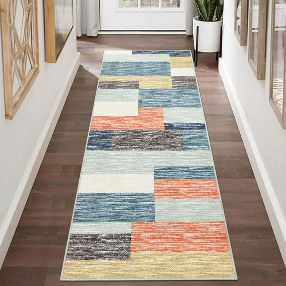Garvee 2'x6' Runner Rug Modern Geometric Rug Runners Non-Slip Bedroom Rugs for Laundry Room Kitchen, Blue/Multi