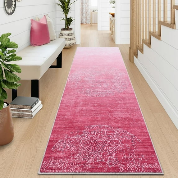 Garvee 2'x6' Runner Rugs, Modern Abstract Hallway Rugs, Vintage Rugs Washable Throw Print Carpet for Bedroom Dining Room Home Decor,Pink