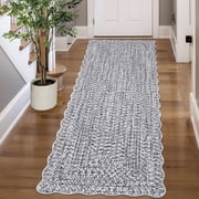 Garvee 2'x6' Scalloped Rug Farmhouse Braided Print Carpet, Washable Rug Soft Non Slip Low Pile Rug Indoor Neutral Carpet