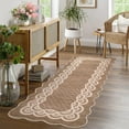 thumbnail image 1 of Garvee 2'x6' Scalloped Runner Rugs Modern Bordered Carpet, Washable Rug Non-Slip Contemporary Accent Rug Low Pile Indoor Mat for Hallway Bedroom Kitchen, Camel, 1 of 8
