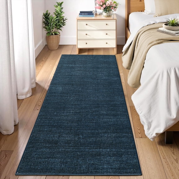 Garvee 2'x6' Solid Color Runner Rug Modern Minimalist Washable Rug with Non Slip Backing, Soft Non Slip Carpet Low Pile Indoor Floor Cover for Hallway Bedroom Kitchen, Blue