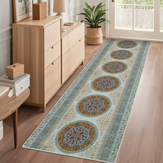 Garvee 2'x6' Vintage Printed Runner Rugs Oriental Accent Rugs, Washable Boho Rug Stain Resistant Indoor Carpet Low Pile Soft Rugs for Entryway Bedroom Kitchen, Orange