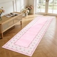 thumbnail image 1 of Garvee 2'x6' Washable Runner Rug Modern Bordered Rug Floral Rug Non Slip Bedroom Runner for Laundry Room Kitchen, Pink, 1 of 8