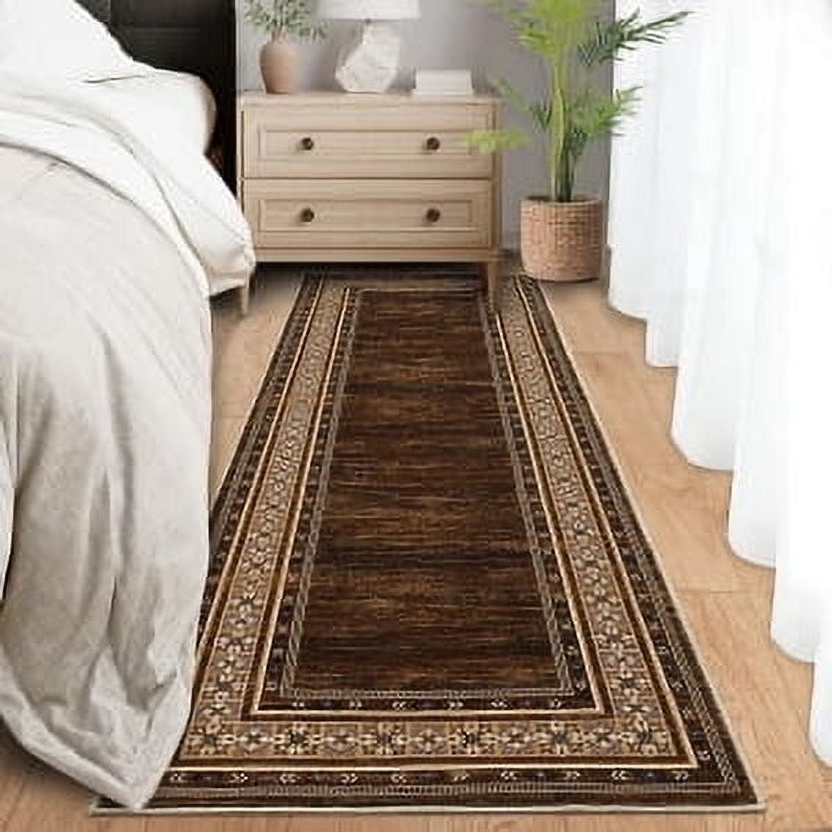 Garvee 2'x6' Washable Runner Rug Modern Bordered Rug Floral Rug Non Slip Bedroom Runner for Laundry Room Kitchen, Red Brown