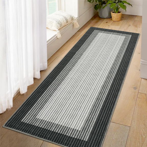 Garvee 2'x6' Washable Runner Rug Modern Bordered Rug Non-Slip Bedroom Runners Rug for Dorm Laundry Room, Black Gray