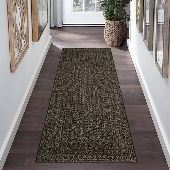 Garvee 2'x8' Runner Rugs Kitchen Entryway Braided Print Rugs, Machine Washable Non-Slip Low Pile Indoor Rugs for Hallway, Bedroom, Living Room, Brown