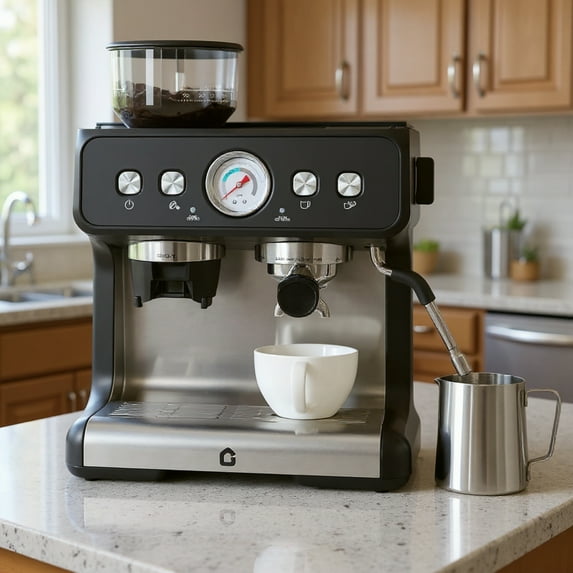 Garvee 20 Bar Espresso Machines, Professional Coffee Machine with Grinder and Milk Frother Steam Wand for Home/Office, 1400W, Black Silver