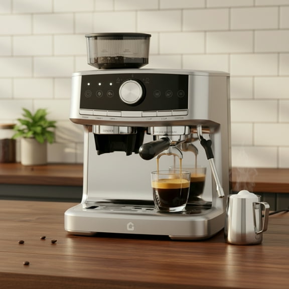 Garvee 20 Bar Espresso Machines with Grinder and Milk Frother Steam Wand for Home/Office, Silver