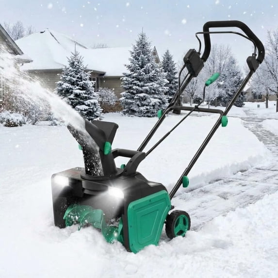 Garvee 20" Electric Snow Thrower, Corded Snow Blower with Dual LED Lights for Driveway Sidewalk, 120V, Green