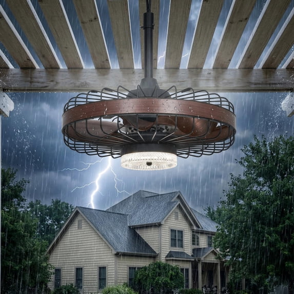 Garvee 20 Inch Outdoor Ceiling Fan with Light, Waterproof Patio Fan with Remote & APP Control, 6 Speed Quiet Motor, Dimmable LED Porch Ceiling Fan for Gazebo Pergola Balcony Patio, 3 Blade ABS Fan