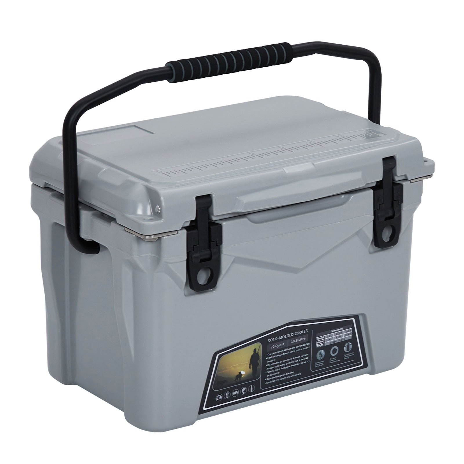 Garvee 20 QT Hard-Sided Ice Chest Cooler, Heavy Duty Handle, 5-Day Ice Retention, Great for Beach, Camping, Picnic, BBQ, Fishing, Gray