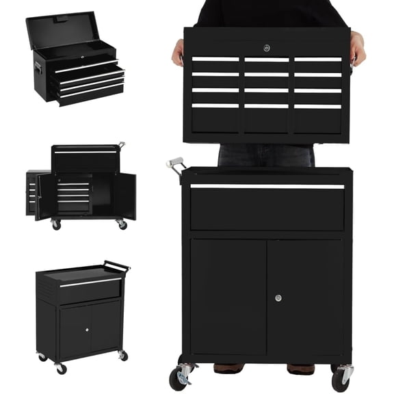 EuKer 20" Rolling Tool Box with Drawers, Tool Cabinet with Lockable Wheels, Detachable & Combination Tool Box for Garage, Workshop, Black