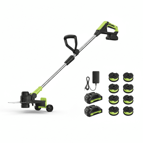 Garvee 20V Cordless String Trimmer 12" Cutting Swath 2-in-1 Electric Weed Wacker & Lawn Edger with 2 Batteries Fast Charger & Auto-Feed