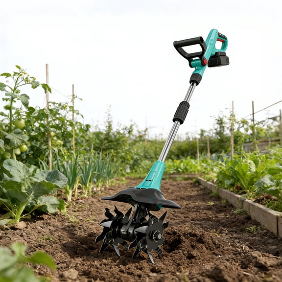Garvee 20V Cordless Tiller Cultivator, 9" Electric Tiller with 2 x 2.0Ah Batteries and Charger for Lawn Care/Soil Cultivation, Lake Blue