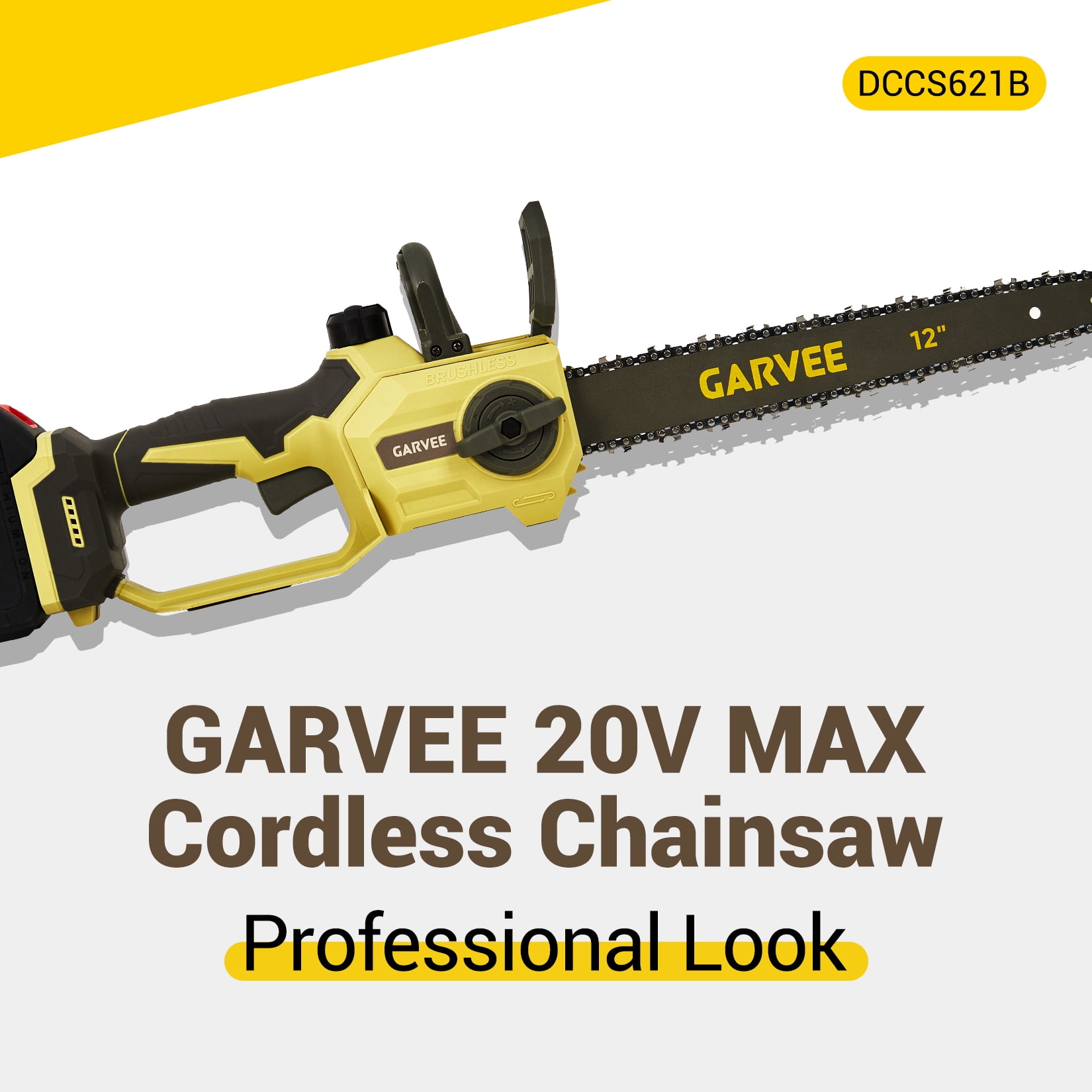 Garvee 20V MAX Cordless Chainsaw with Battery & Charger — 12-Inch Bar, Lightweight & Portable for Yard Work