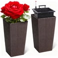 thumbnail image 1 of Garvee 22.5" Tall Planter Pots Set of 2, Rattan style, 2 Trays,Water Level Monitor, Wheels, Brown, 1 of 11