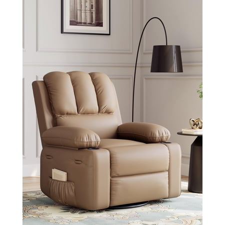 Garvee 22" Manual Reclining Sofa, Stain Resistant, with Cup Holder, Beige