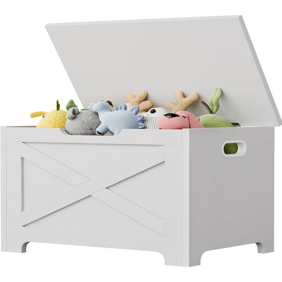 Garvee 23.6" Storage Chest, Wooden Storage Bench with Safety Hinge, Easy Assembly, Large Toy Chest for Entryway, Living Room, Bedroom