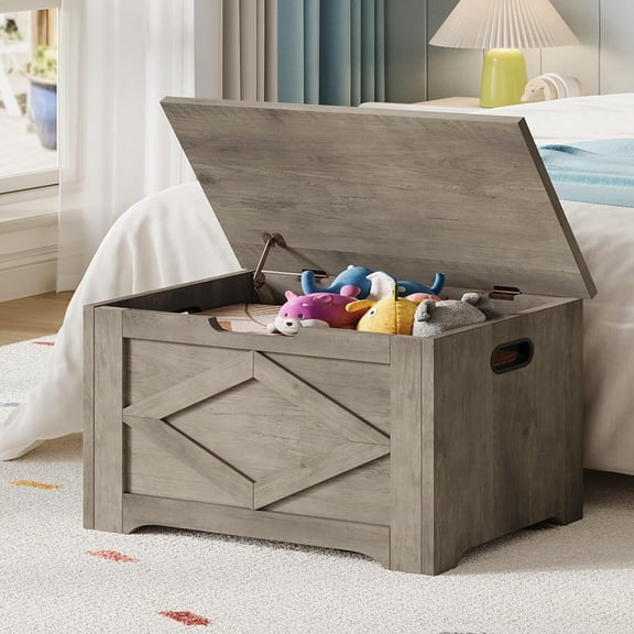 Garvee 23.6" Wooden Storage Chest with Safety Hinge, Compact Storage Bench and Toy Box for Entryway, Living Room, or Bedroom, Easy Assembly, Grey