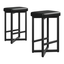 Garvee 24.6" Bar Stools Set of 2 with Footrest, Metal X-Frame, Upholstered PU Leather Seats, Black