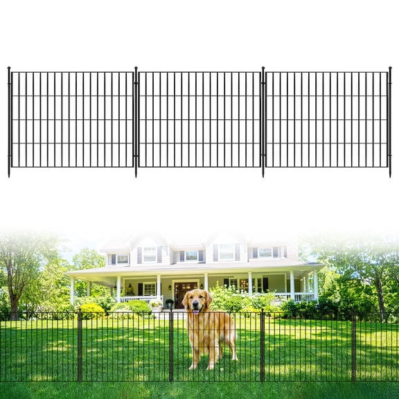 Garvee 24 in H x 23.6 ft L Garden Fence Panels (10 Pack), Metal No-Dig Dog Fence Outdoor, Animal Barrier Fence for Yard, Patio & Garden, Decorative Garden Fencing, Black