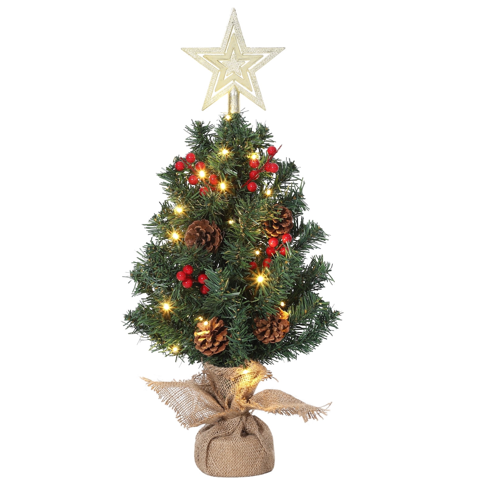 Garvee 24 Inch Mini Christmas Tree with Lights, Pre-Lit Artificial ...