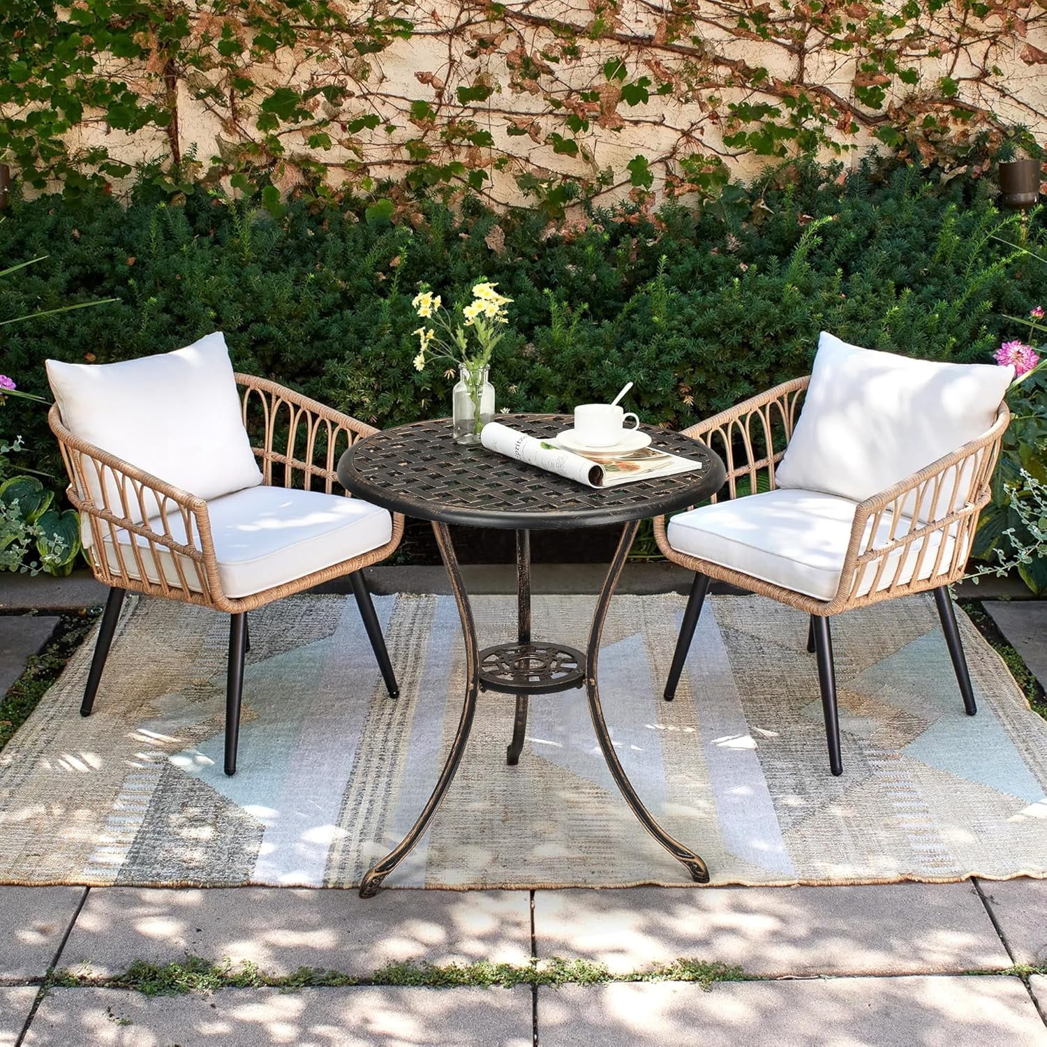 Cast Aluminum Patio Outdoor Metal Bistro Table 3pcs Black Cast - Main Image